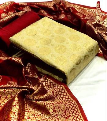  Baige Banarasi silk Unstitched dress material 1
