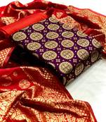  Purple Banarasi silk Unstitched dress material
