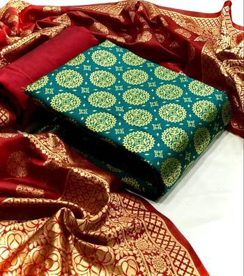 VredeVogel Rama green Banarasi silk Unstitched dress material 1