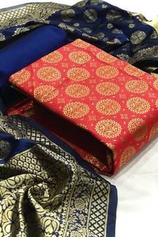  Tometo red Banarasi silk Unstitched dress material