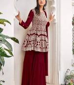 women's Viscose Georgette Yellow Sharara Suit Embroidery Work with Dupatta Semi-Stitched suit