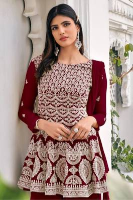 women's Viscose Georgette Yellow Sharara Suit Embroidery Work with Dupatta Semi-Stitched suit 2