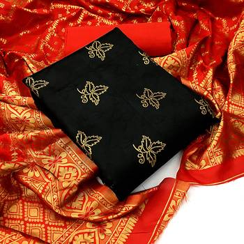 Black red Banarasi silk Unstitched dress material 1