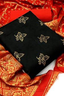  Black red Banarasi silk Unstitched dress material