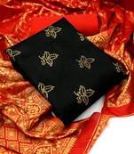  Black red Banarasi silk Unstitched dress material