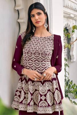 women's Viscose Georgette PURPLE Sharara Suit Embroidery Work with Dupatta Semi-Stitched suit 2