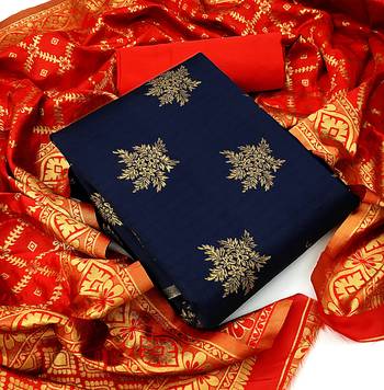  Blue red Banarasi silk Unstitched dress material 1