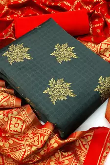  Grey red Banarasi silk Unstitched dress material