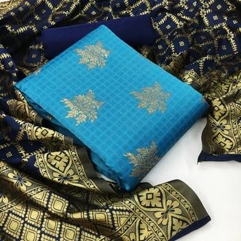  Light blue Banarasi silk Unstitched dress material 1
