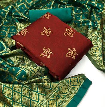  Maroon rama Banarasi silk Unstitched dress material 1