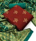 Maroon rama Banarasi silk Unstitched dress material