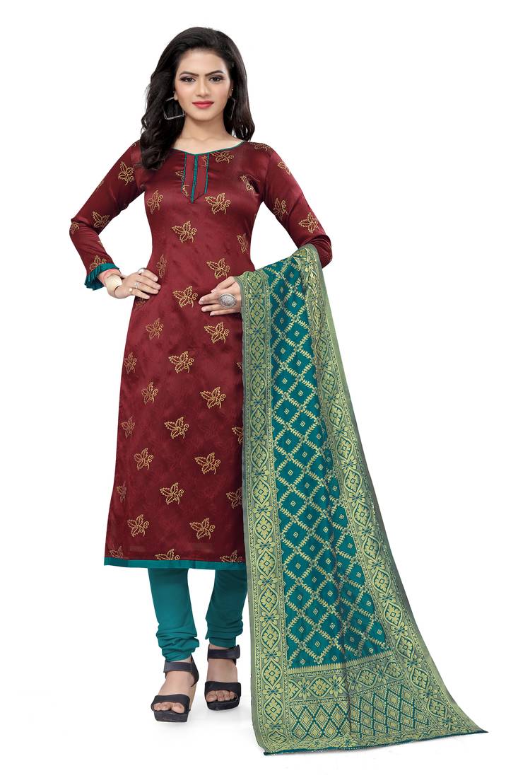  Maroon rama Banarasi silk Unstitched dress material
