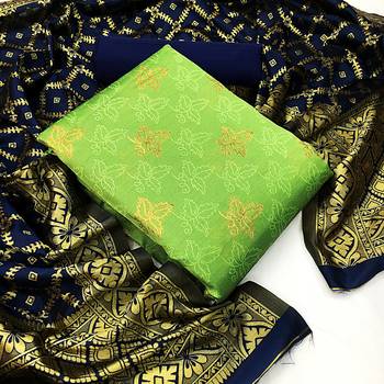  Parrot blue Banarasi silk Unstitched dress material 1