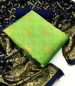 Parrot blue Banarasi silk Unstitched dress material