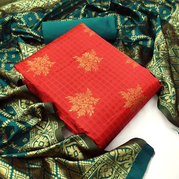  Red rama Banarasi silk Unstitched dress material 1