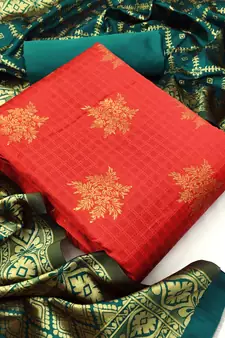  Red rama Banarasi silk Unstitched dress material