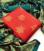 Red rama Banarasi silk Unstitched dress material