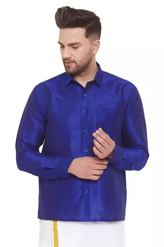 Blue Woven Silk Blend Shirt