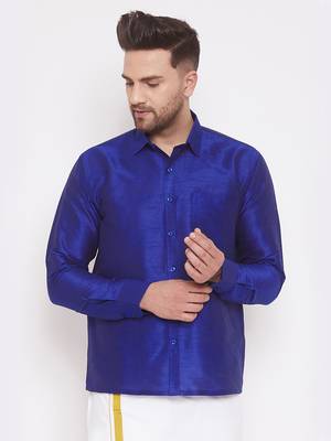 Blue Woven Silk Blend Shirt 2