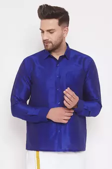 Blue Woven Silk Blend Shirt