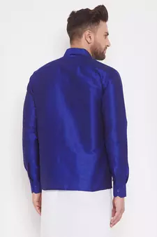 Blue Woven Silk Blend Shirt