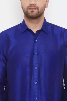 Blue Woven Silk Blend Shirt
