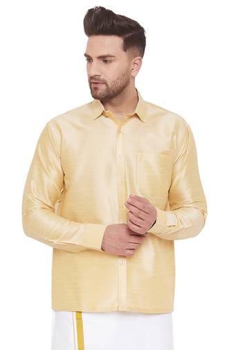 Gold Woven Silk Blend Shirt