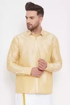 Gold Woven Silk Blend Shirt