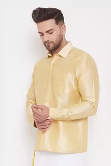 Gold Woven Silk Blend Shirt