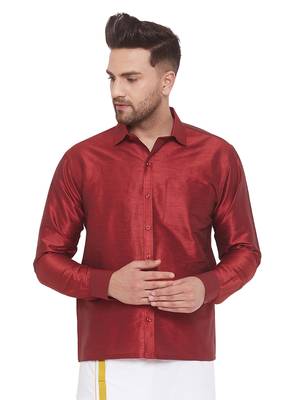 Maroon Woven Silk Blend Shirt 1