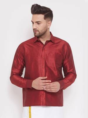 Maroon Woven Silk Blend Shirt 2