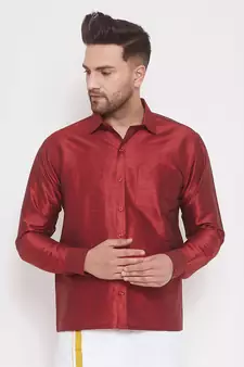 Maroon Woven Silk Blend Shirt