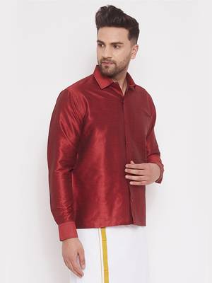 Maroon Woven Silk Blend Shirt 3