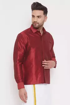 Maroon Woven Silk Blend Shirt