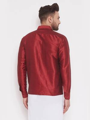 Maroon Woven Silk Blend Shirt 4