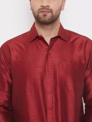 Maroon Woven Silk Blend Shirt 5