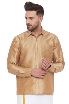 Gold Woven Silk Blend Shirt