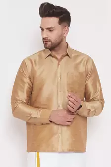 Gold Woven Silk Blend Shirt