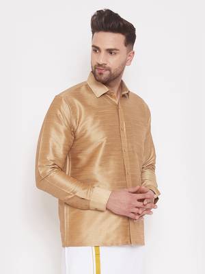 Gold Woven Silk Blend Shirt 3