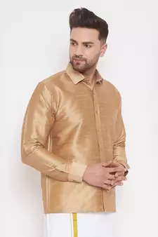 Gold Woven Silk Blend Shirt