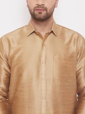 Gold Woven Silk Blend Shirt 5