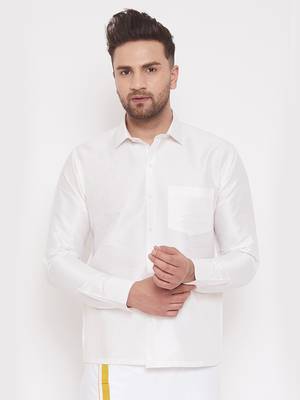 White Woven Silk Blend Shirt 2