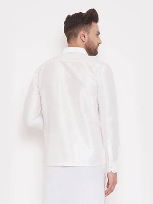 White Woven Silk Blend Shirt 4