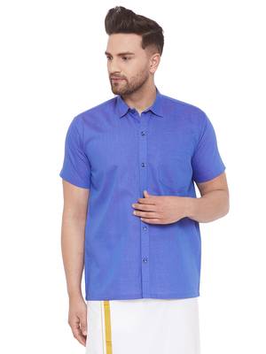 Blue Woven Blended Cotton Shirt 1