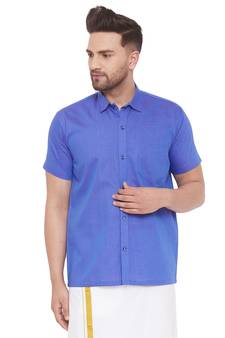 Blue Woven Blended Cotton Shirt