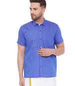 Blue Woven Blended Cotton Shirt