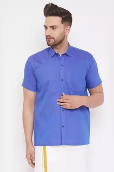 Blue Woven Blended Cotton Shirt