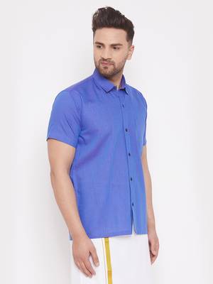 Blue Woven Blended Cotton Shirt 3