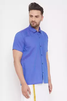 Blue Woven Blended Cotton Shirt