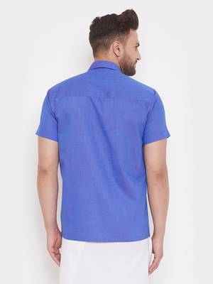 Blue Woven Blended Cotton Shirt 4